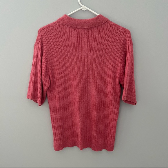 Talbots Collared Short Sleeve Pullover Knit Top Womens M Pink Buttons - Picture 3 of 5